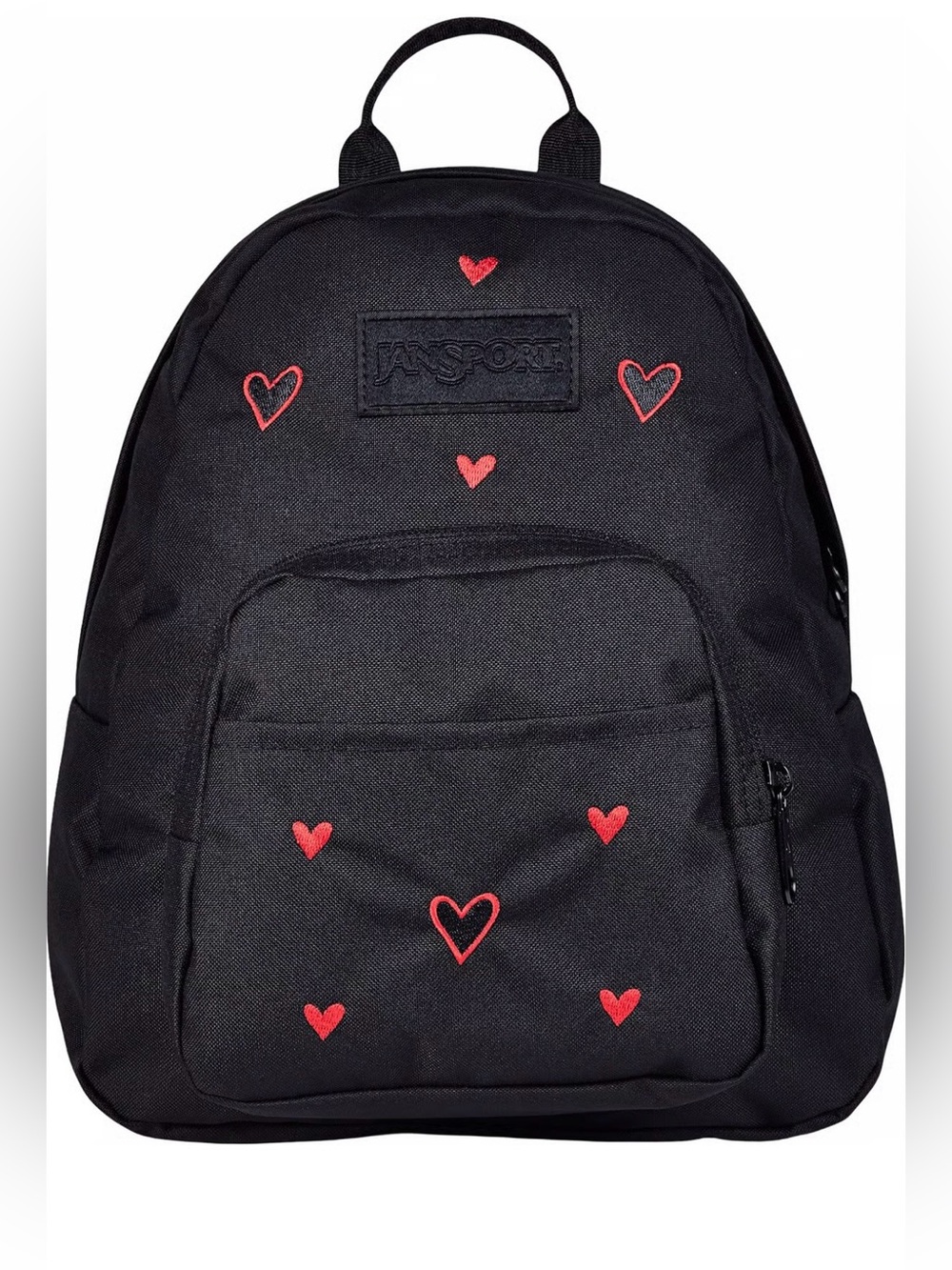 Jansport FX Half Pint mini backpack in Party Hearts /Black Red